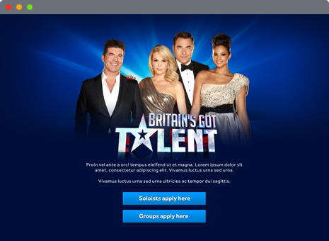 image of Britain's Got Talent application website homepage