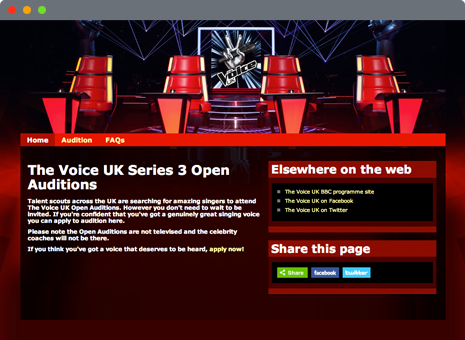 image of The Voice UK application website homepage